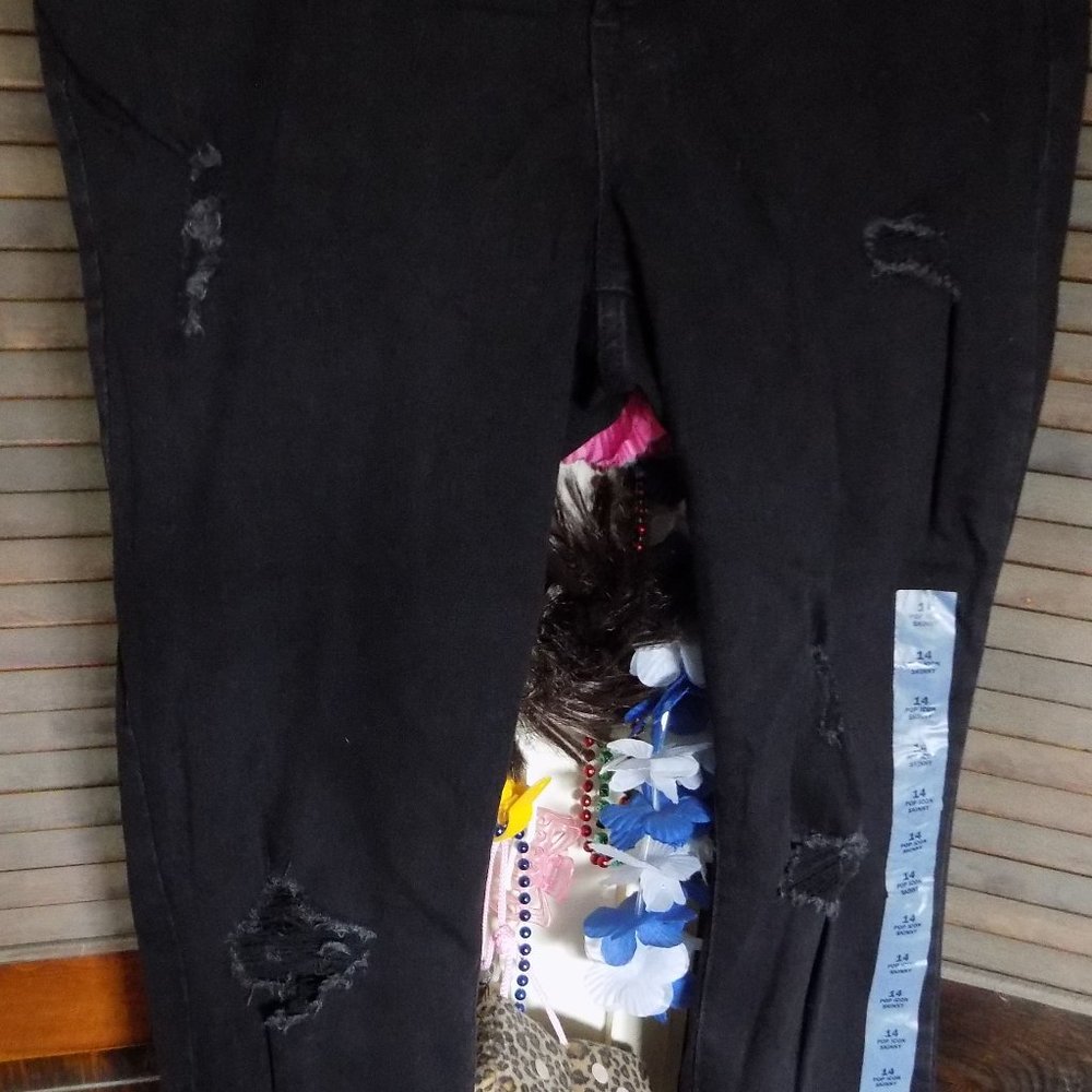 Old Navy Pop Icon Skinny black denim Mid Rise w/factory holes size 14